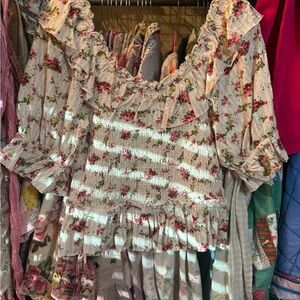 Free People Floral Ruffle Smocked Top